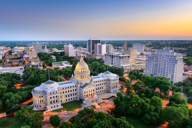 Aerial view of Jackson, MS representing outplacement services in Jackson